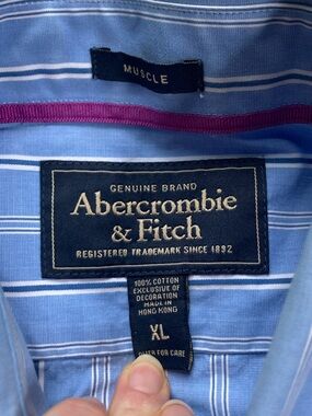 Vtg Abercrombie & Fitch Muscle Fit Blue Striped Shirt Mens XL 100% Cotton Preppy
